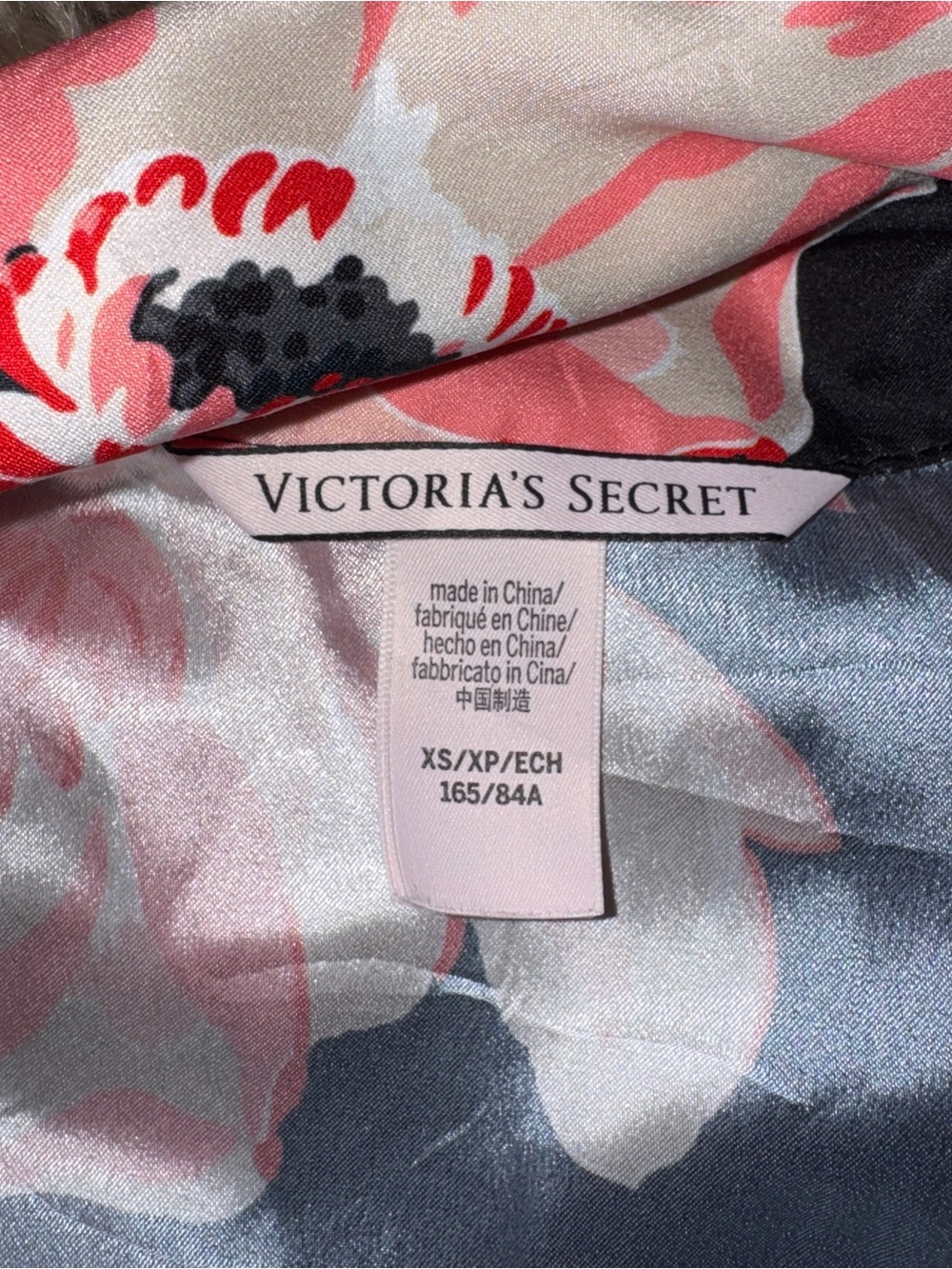 VICTORIA'S SECRET Intimates Black Satin Pink Floral Romper Tie Elastic Waist XS - Picture 9 of 13